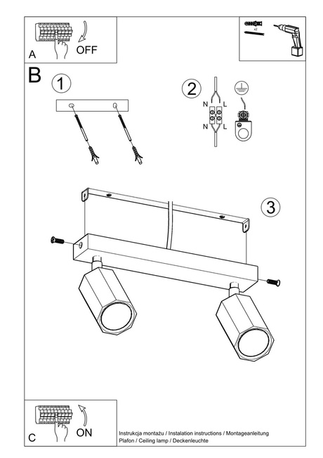 Ceiling lamp ZEKE 2 oak + 2x LED Bulb GU-10 4000K Cool White 7W 630lm