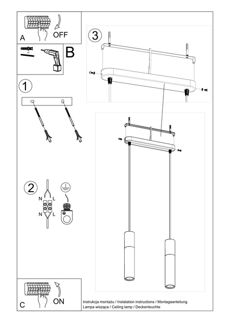 Hanging lamp BORGIO 2 white + 2x LED Bulb GU-10 4000K Cool White 7W 630lm