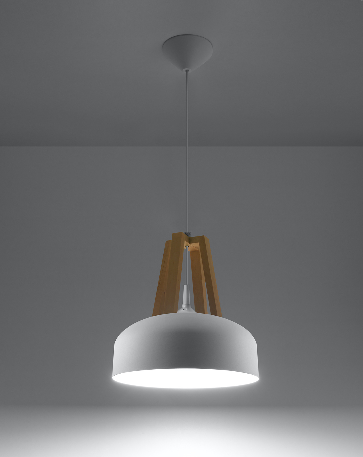 Ceiling hanging lamp CASCO white/natural wood + 1x LED Bulb E27 3000K Warm 7.5W 620lm