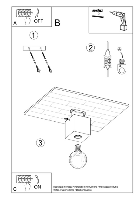 Ceiling lamp ARIZ concrete + 1x LED Bulb E27 3000K Warm 7.5W 620lm