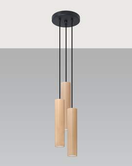 Hanging Lamp LINO 3P natural wood + 3x LED Bulb GU-10 4000K Cold 7W 630lm