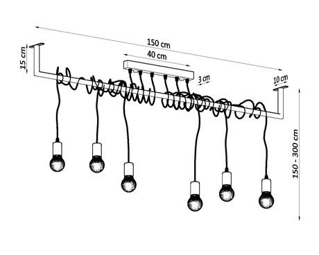 Chandelier SALAMANCA 6 black + 6x LED Bulb E27 4000K Cool White 7.5W 650lm