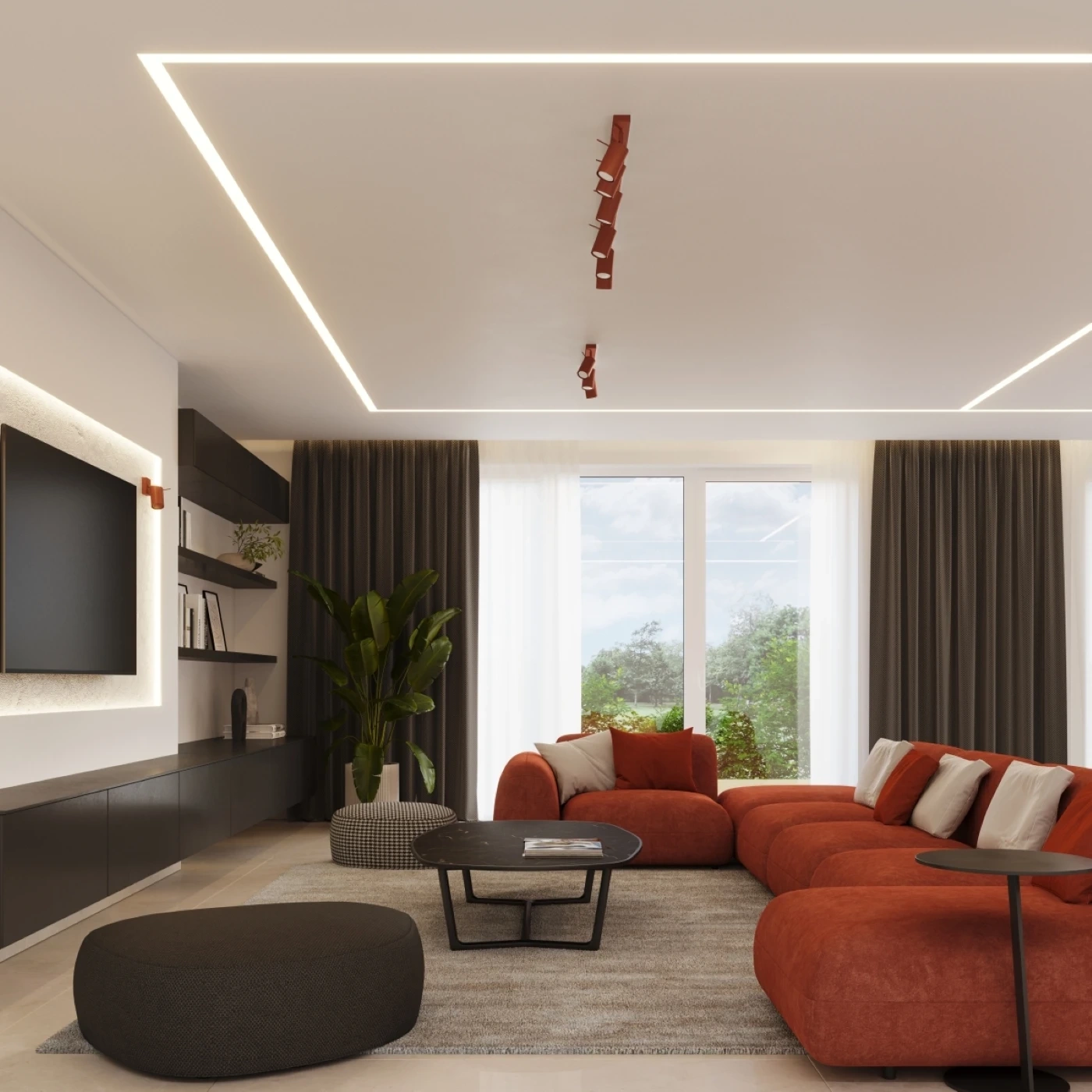 Ceiling lamp RING 2 red ochra