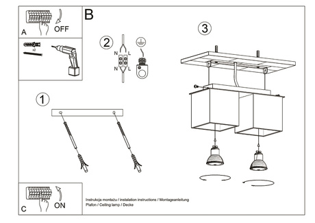 Ceiling lamp QUAD 2 black + 2x LED Bulb GU-10 4000K Cold 7W 630lm