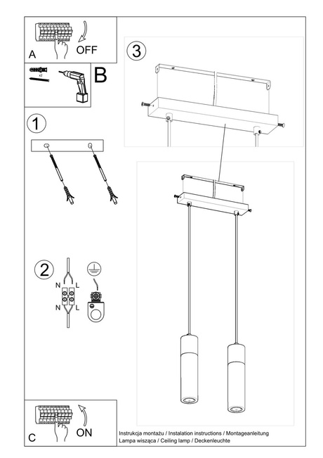 Ceiling lamp ZANE 2 gray + 2x LED Bulb GU-10 4000K Cold 7W 630lm