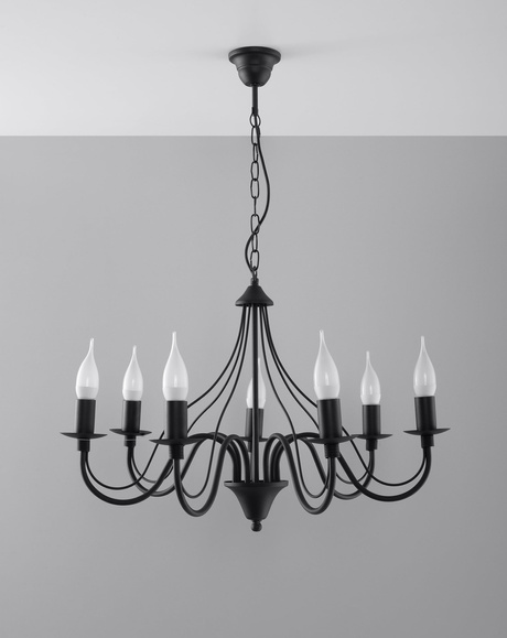 Chandelier MINERWA 7 black + 7x LED Bulb E14 3000K Warm 7.5W 620lm