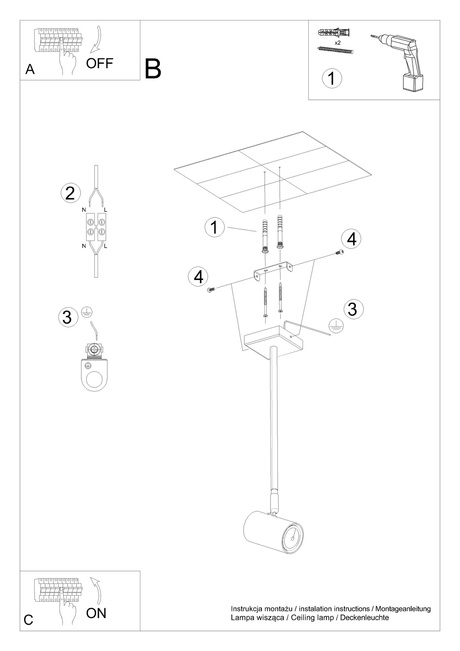Ceiling lamp NORANO black + 1x LED Bulb GU-10 4000K Cool White 7W 630lm