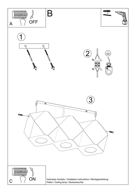 Ceiling lamp WOODY 3 in natural wood + 3x LED Bulb GU-10 3000K Warm 7W 620lm