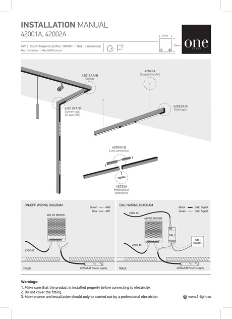 Magnetic rail 1m black MINI ON/OFF DALI 48V