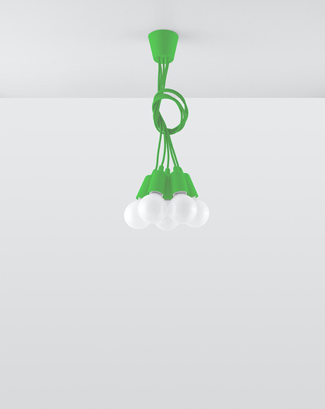 Hanging lamp DIEGO 5 green + 5x LED bulb E27 4000K Cool White 7.5W 650lm