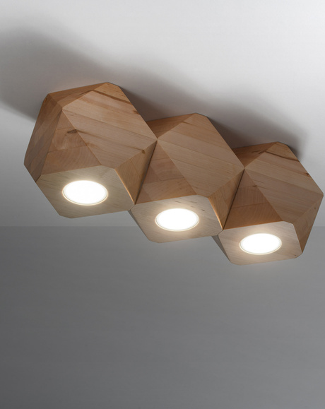 Ceiling lamp WOODY 3 in natural wood + 3x LED Bulb GU-10 3000K Warm 7W 620lm