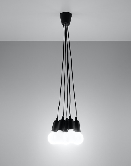 Ceiling pendant lamp DIEGO 5 black + 5x LED Bulb E27 4000K Cold White 7.5W 650lm