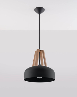 Ceiling pendant lamp CASCO black/natural wood + 1x LED Bulb E27 4000K Cool White 7.5W 650lm