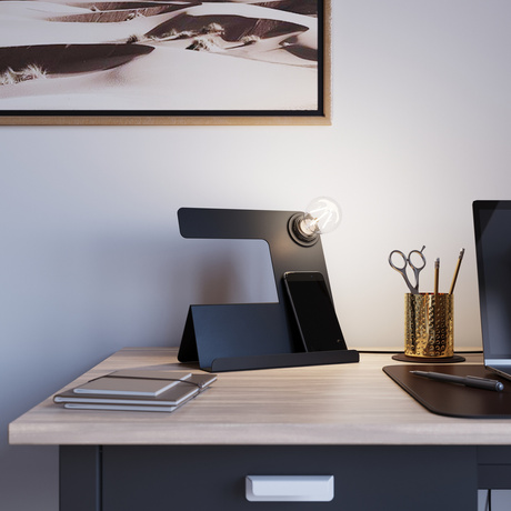 Desk lamp INCLINE black + 1x LED Bulb E27 4000K Cool White 7.5W 650lm