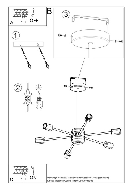 Chandelier LANGO 6 black + 6x LED Bulb E27 3000K Warm 7.5W 620lm