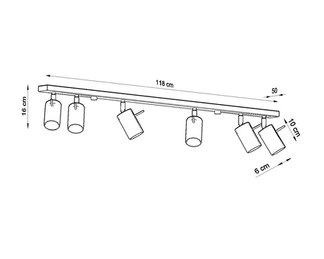 Ceiling lamp RING 6L black + 6x LED Bulb GU-10 3000K Warm 7W 620lm