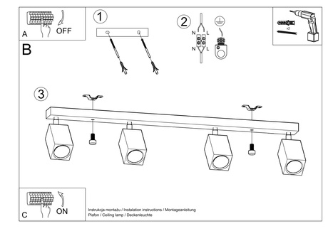 Ceiling lamp KEKE 4 oak + 4x LED Bulb GU-10 3000K Warm 7W 620lm
