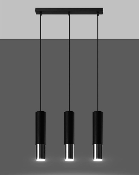 Hanging Lamp LOOPEZ 3L black/chrome + 3x LED Bulb GU-10 3000K Warm 7W 620lm
