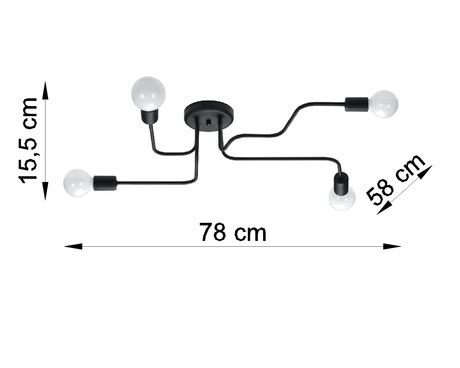 Chandelier VECTOR 4 black + 4x LED Bulb E27 4000K Cool White 7,5W 650lm.