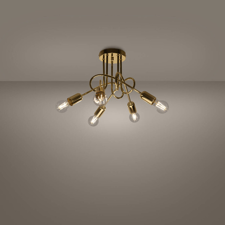 Chandelier SUPEŁ 5 in golden gloss + 5X LED Bulb E27 4000K Cool White 7.5W 690lm.