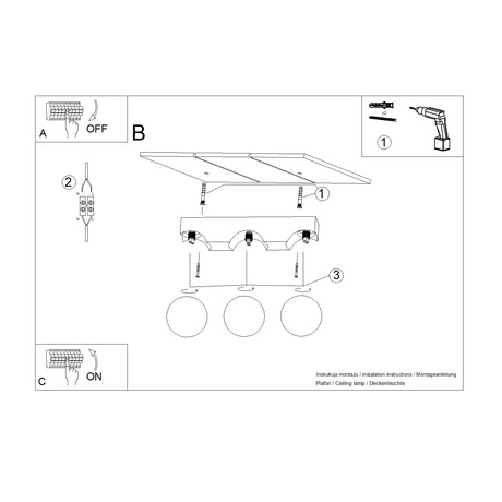 Ceiling lamp BULBO 3 natural wood