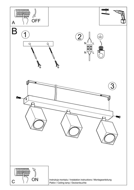 Ceiling lamp KEKE in oak color + 3x LED Bulb GU-10 4000K Cool White 7W 630lm