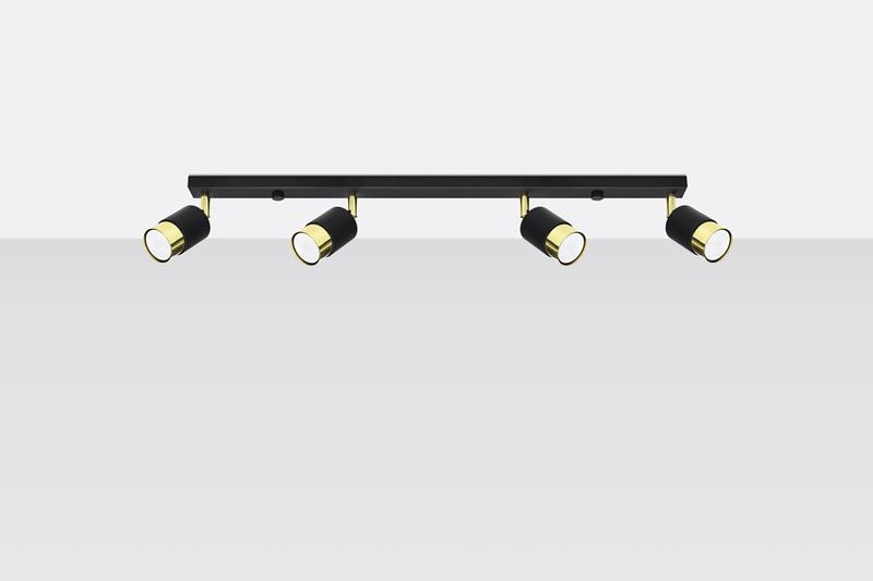 Ceiling lamp NERO 4 black/gold + 4x LED Bulb GU-10 4000K Cool White 7W 630lm