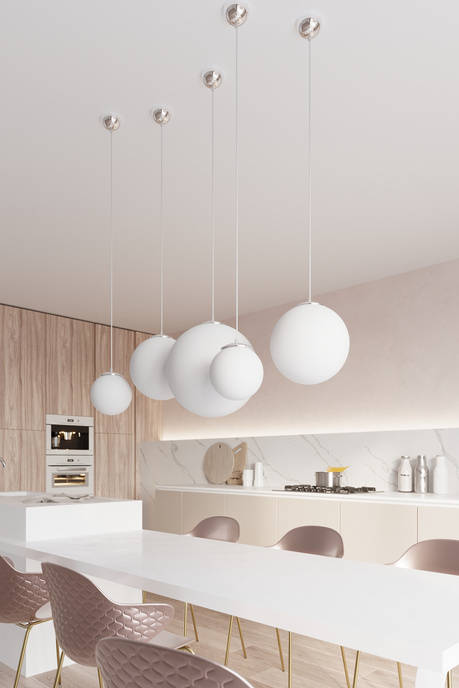 Hanging lamp UGO 40 chrome + 1x LED bulb E27 3000K Warm 7.5W 620lm