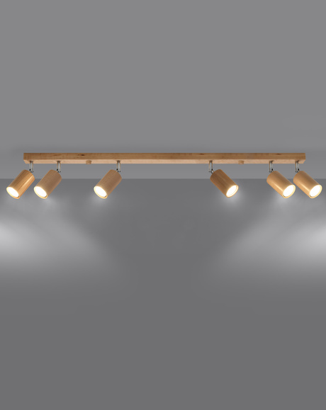 Ceiling lamp BERG 6 natural wood + 6x LED Bulb GU-10 4000K Cool White 7W 630lm