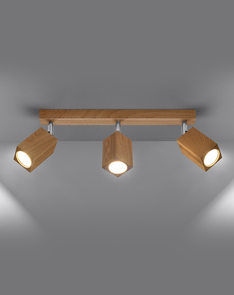 Ceiling lamp KEKE in oak color + 3x LED Bulb GU-10 4000K Cool White 7W 630lm