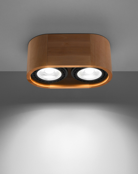 Ceiling lamp BASIC 2 in natural wood + 2x LED bulb GU10 AR111 3000K WARM 12W 800lm