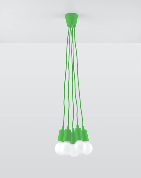 Hanging lamp DIEGO 5 green + 5x LED Bulb E27 3000K Warm 7.5W 620lm