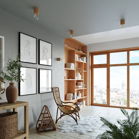 Wall lamp SALGADO natural wood + 1x LED bulb E27 4000K Cool White 7.5W 650lm