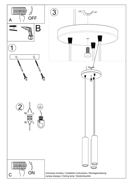 Hanging Lamp LINO 3P natural wood + 3x LED Bulb GU-10 4000K Cold 7W 630lm
