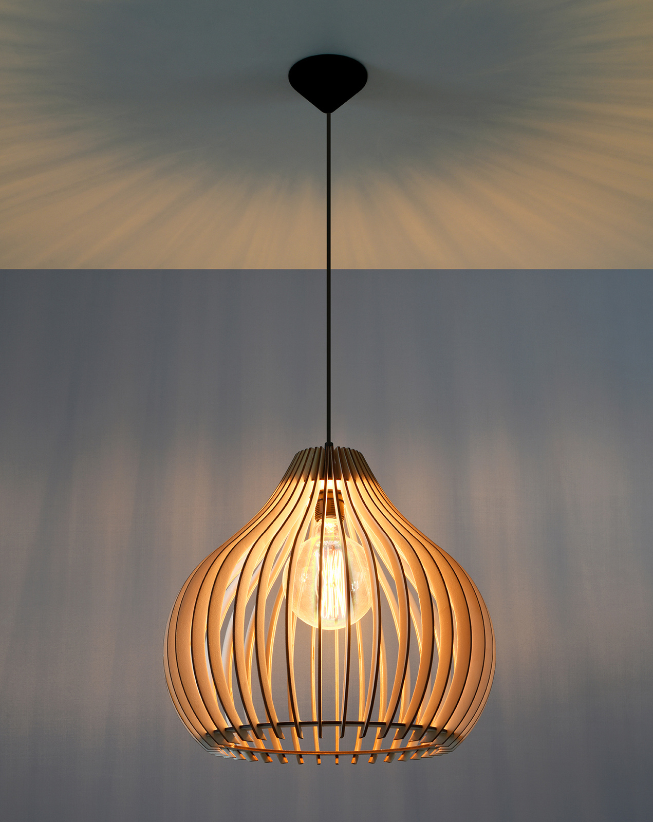 Ceiling pendant APRILLA natural wood + 1x LED Bulb E27 3000K Warm 7.5W 620lm