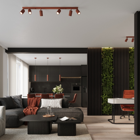 Pendant lamp KARBON 3L red ochre