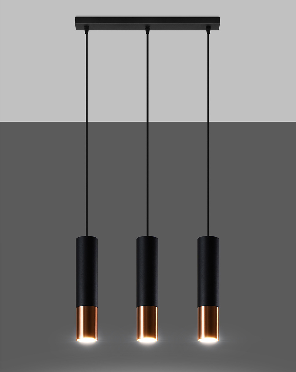 Ceiling lamp LOOPEZ 3L black/copper + 3x LED Bulb GU-10 4000K Cool White 7W 630lm.