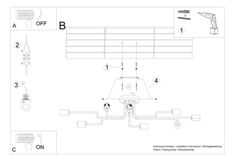 Chandelier VECTOR 8 black + 8X LED Bulb E27 3000K 7W 760lm