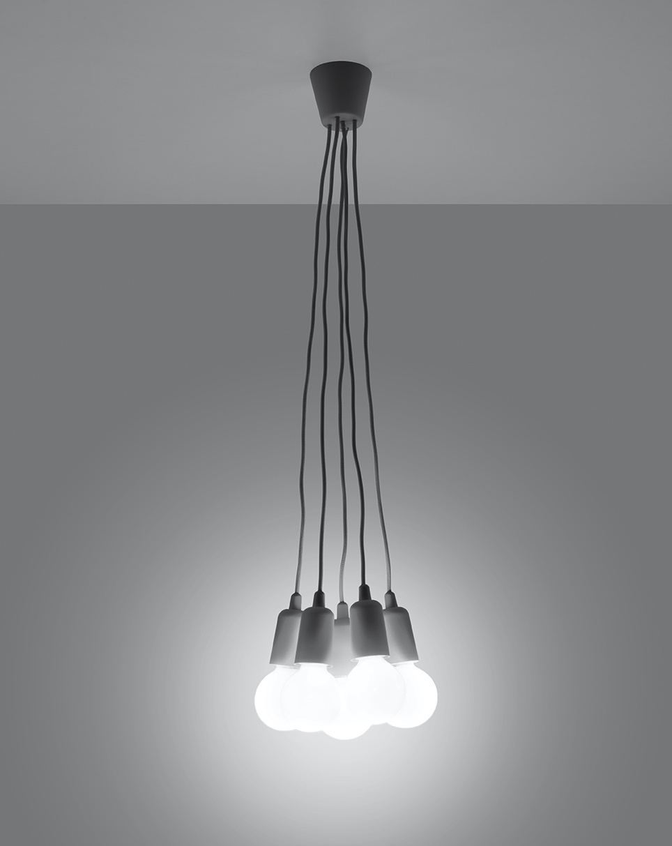 Hanging lamp DIEGO 5 gray + 5x LED Bulb E27 3000K Warm 7.5W 620lm
