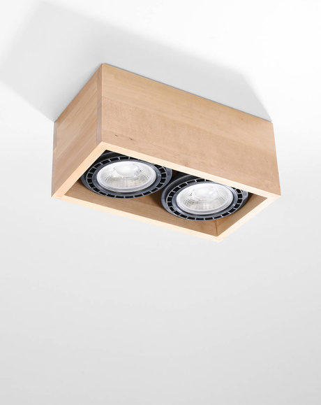 Ceiling lamp QUATRO 2 natural wood + 2x LED bulb GU10 AR111 4000K COOL 12W 850lm.