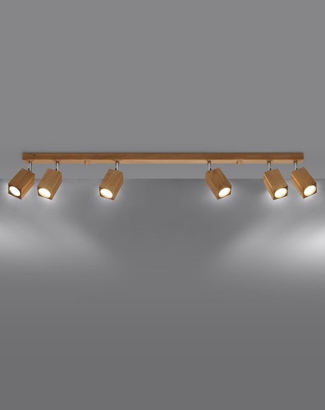 Ceiling lamp KEKE 6 oak + 6x LED bulb GU-10 3000K Warm 7W 620lm