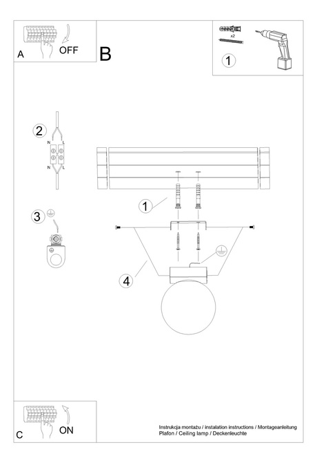 Ceiling lamp YOLI 1 black + 1x LED Bulb G9 3000K Warm 4.5W 450lm