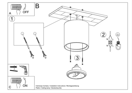 Ceiling ceramic lamp KALU white + 1x LED Bulb GU10 AR111 3000K WARM 12W 800lm
