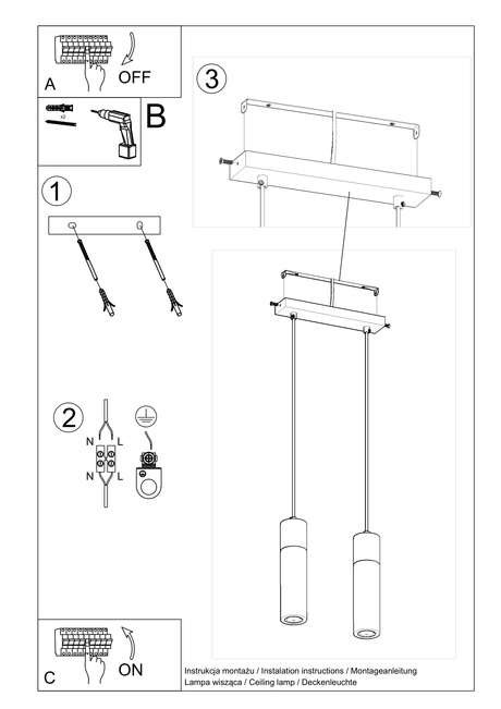 Pendant lamp ZANE 2 in grey + 2x LED Bulb GU-10 3000K Warm 7W 620lm