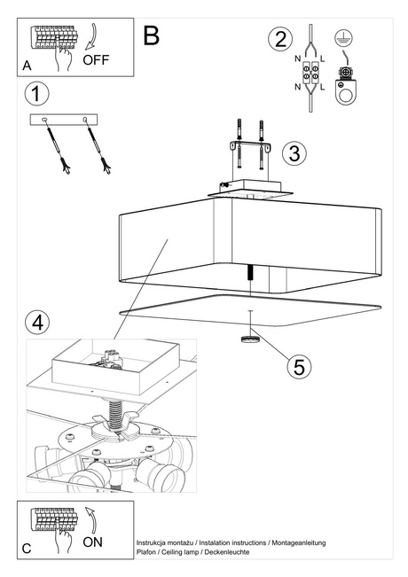 Ceiling lamp LOKKO 45 white + 5x LED Bulb E27 4000K Cool White 7.5W 650lm