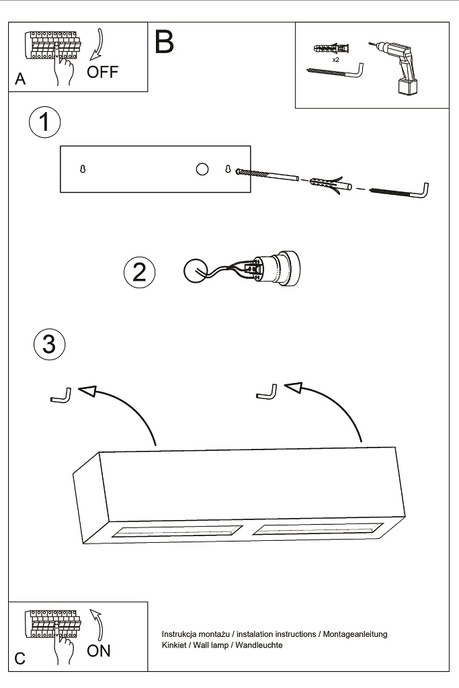 Wall ceramic lamp VEGA black + 1x LED Bulb E27 3000K Warm 7.5W 620lm