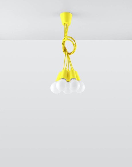 Hanging lamp DIEGO 5 yellow + 5x LED bulb E27 4000K Cool White 7.5W 650lm