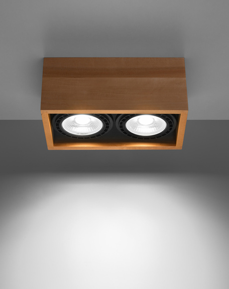 Ceiling lamp QUATRO 2 in natural wood + 2x LED bulb GU10 AR111 3000K WARM 12W 800lm