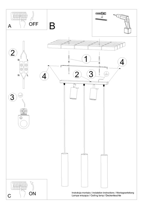 Hanging lamp RING 3 black + 5x LED Bulb GU-10 3000K Warm White 7W 620lm