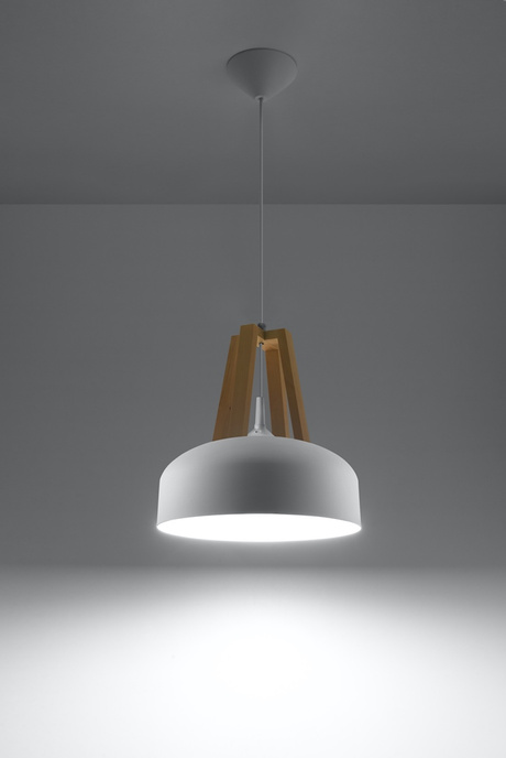 Ceiling hanging lamp CASCO white/natural wood + 1x LED Bulb E27 3000K Warm 7.5W 620lm